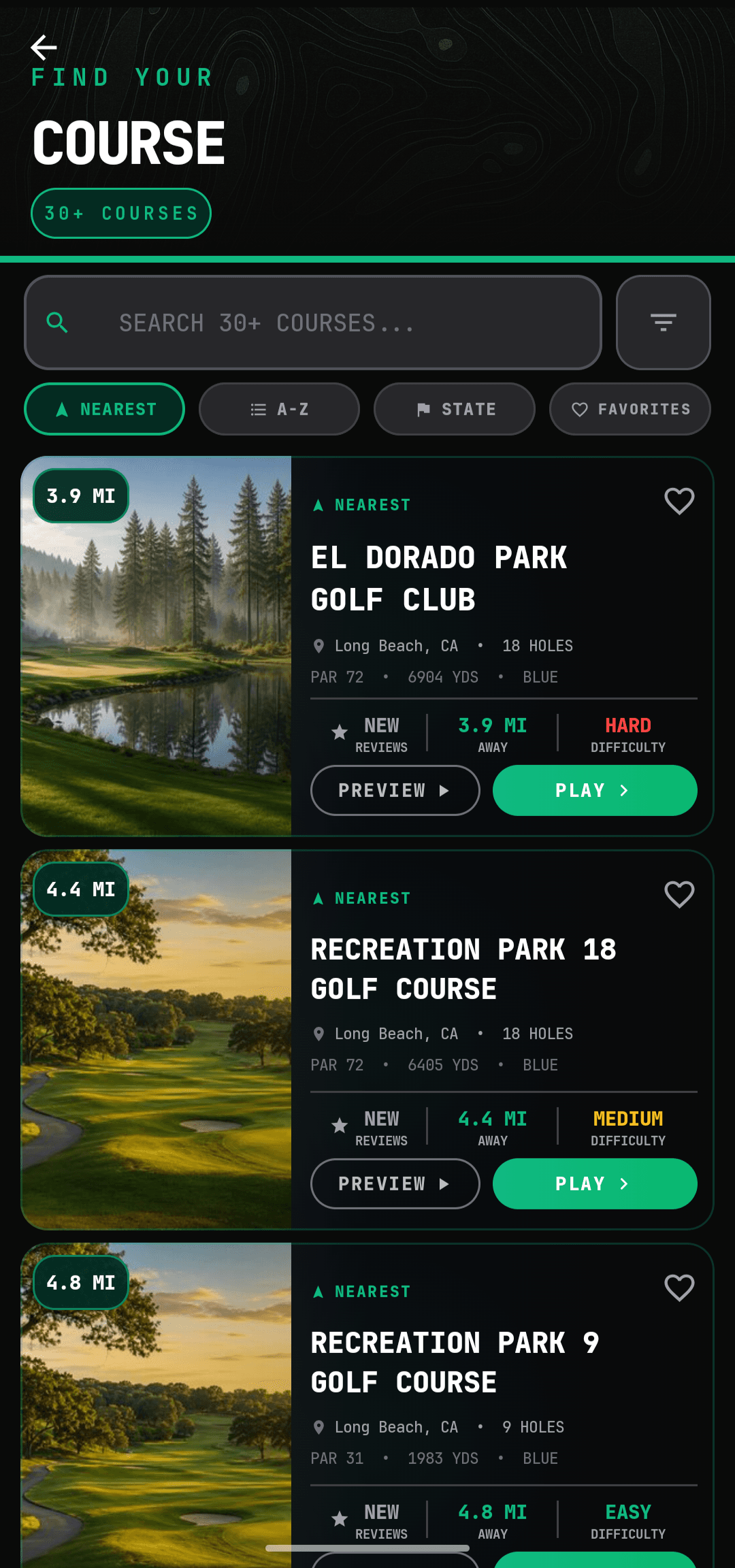 CaddieFlow 16,000+ courses screen